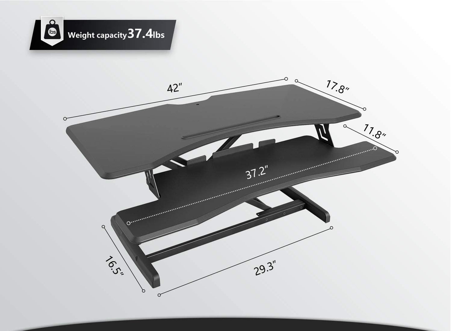 Height Adjustable 42-Inch Standing Desk Converter - Dual Monitor Riser Workstation in Black