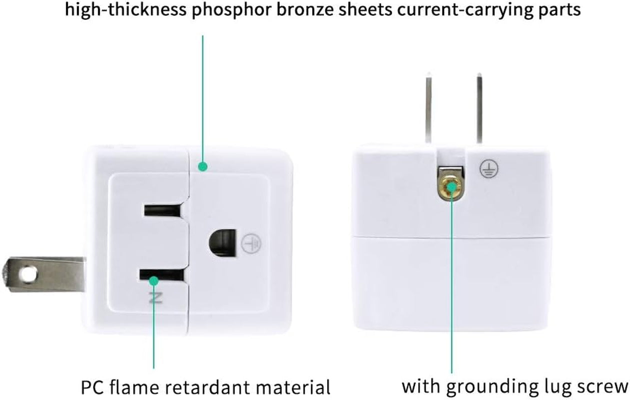2-Prong to 3-Prong Mini Wall Plug Adapter with Multi Outlet Splitter and 3 Outlets