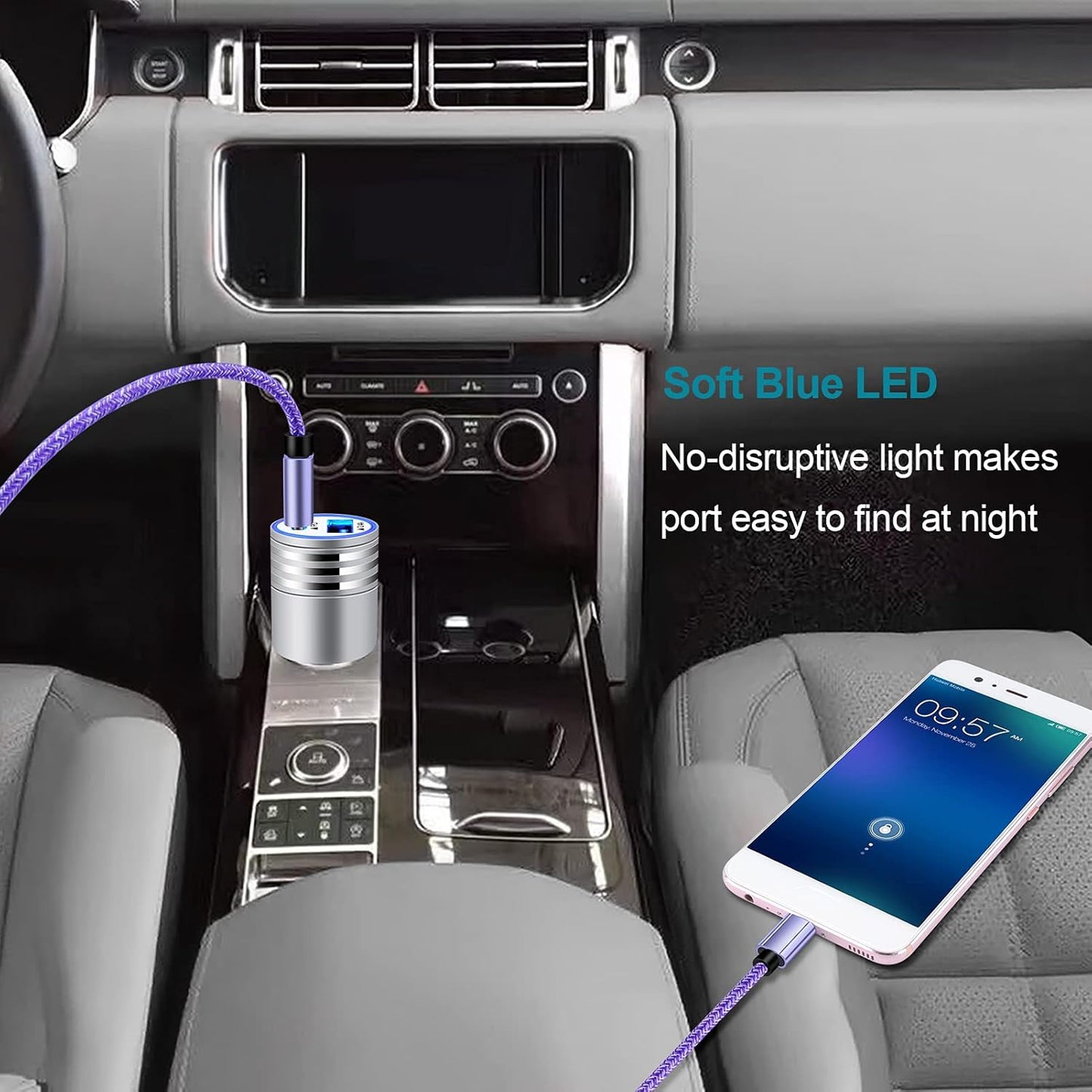 30W USB-C Car Charger with Fast Charging Cable for Samsung Galaxy and iPhone Models
