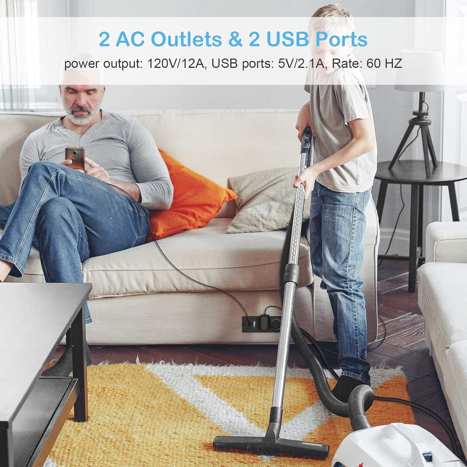Recessed Power Strip with Black Desktop Grommet Socket, Featuring 2 AC Outlets and 2 USB Ports for Conference Rooms, Kitchens, Offices, Homes, and Hotels (9.85 Ft)