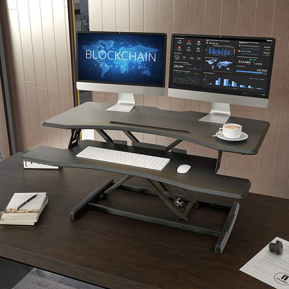 Height Adjustable 42-Inch Standing Desk Converter - Dual Monitor Riser Workstation in Black