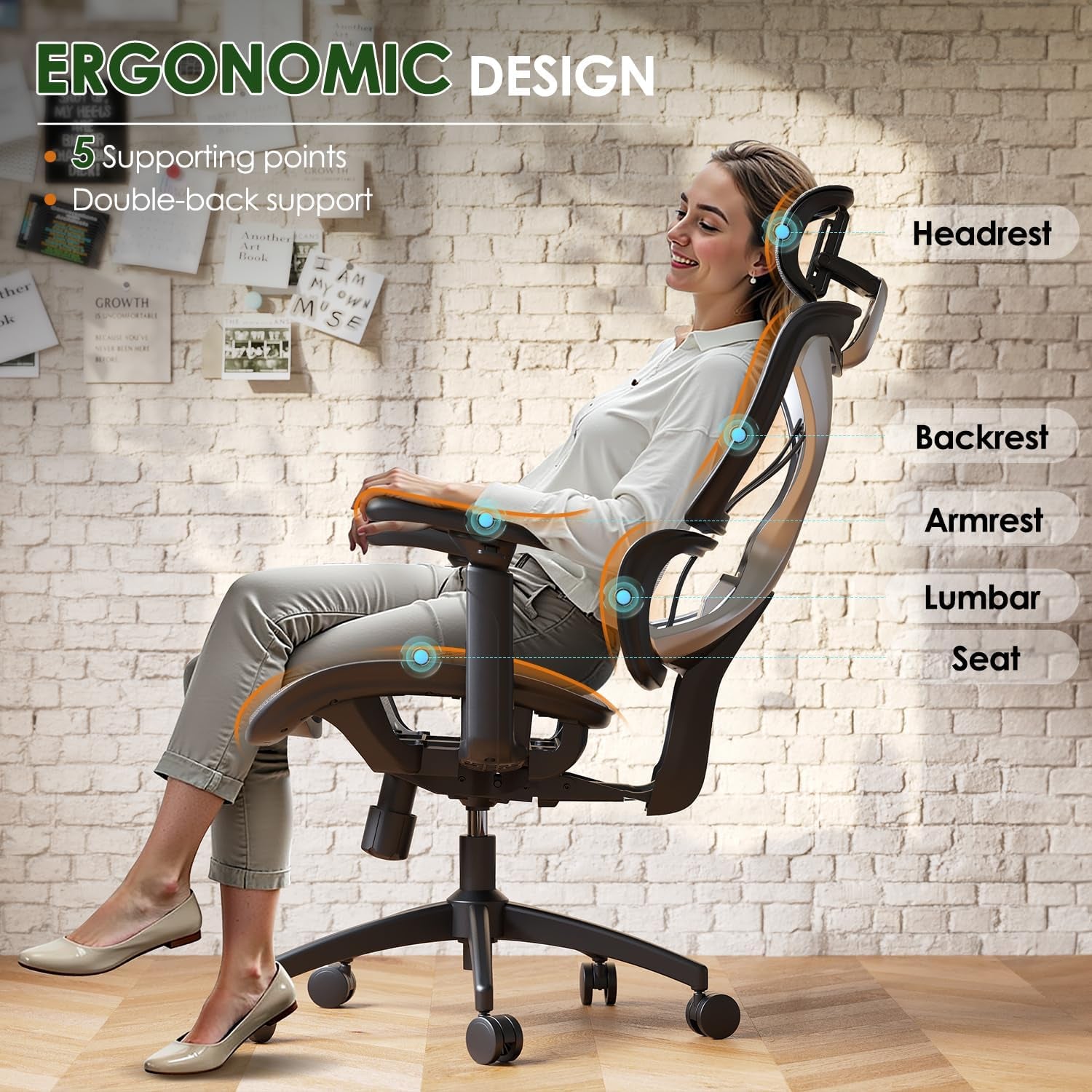 Ergonomic Big and Tall Mesh Office Chair with Lumbar Support, 3D Adjustable Armrests, 215° Rotation, Adjustable Headrest, and Comfortable Seat, Supports Up to 350 lbs, Ideal for Work and Gaming, Grey