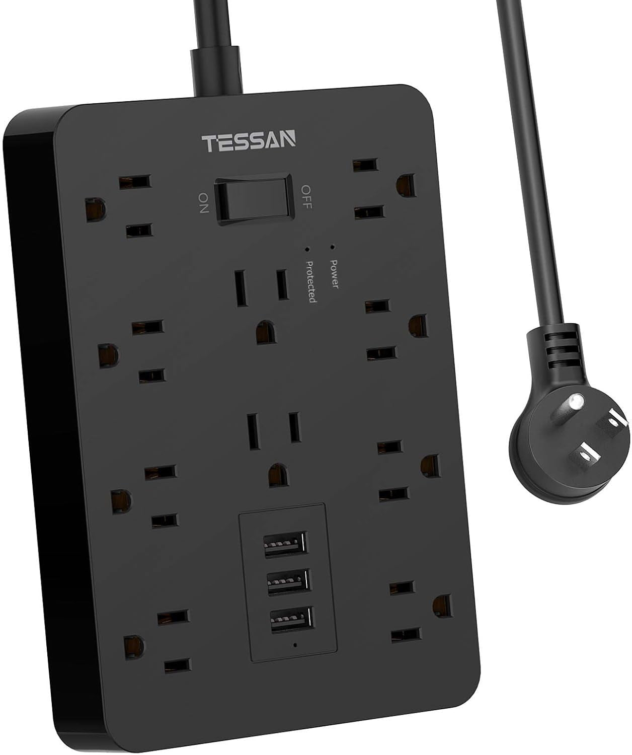 Mountable Power Strip with Surge Protection, 10 AC Outlets and 3 USB Charging Ports for Home and Office Use, Black