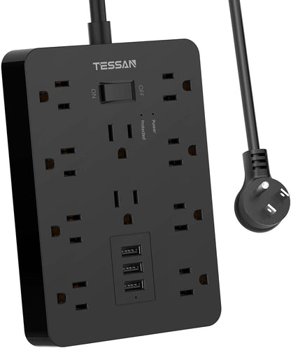 Mountable Power Strip with Surge Protection, 10 AC Outlets and 3 USB Charging Ports for Home and Office Use, Black