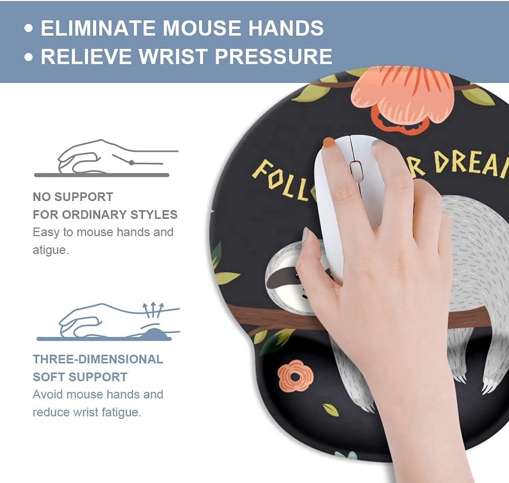 Ergonomic Sloth-Themed Mouse Pad with Wrist Support and Non-Slip Rubber Base, Ideal for Gaming and Office Use (250mm x 230mm x 5mm)