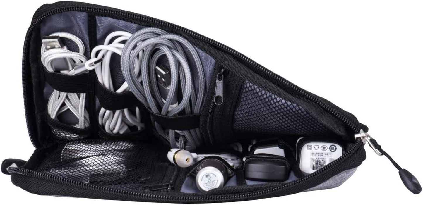 Waterproof Portable Travel Cable Organizer Bag for Electronic Accessories, Including USB Cables, Phone Chargers, Headsets, SD Cards, and 5 Cable Ties (Grey)