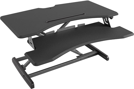 Height Adjustable 42-Inch Standing Desk Converter - Dual Monitor Riser Workstation in Black