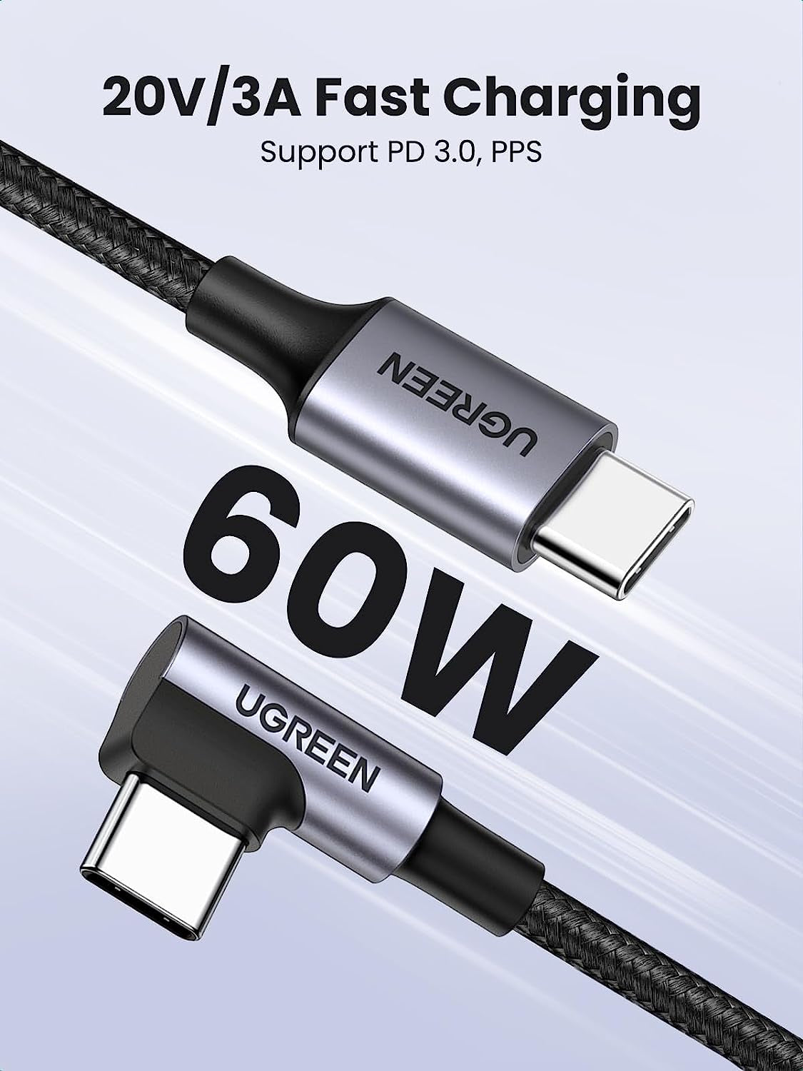 Right Angle USB-C Cable 6.6FT (2-Pack) - 60W Type-C to Type-C Cable for iPhone 16/15, MacBook Pro/Air, iPad Pro 2022/Air 5/Mini 6, Galaxy S24/S23/S22, Pixel 8/7, and Nintendo Switch