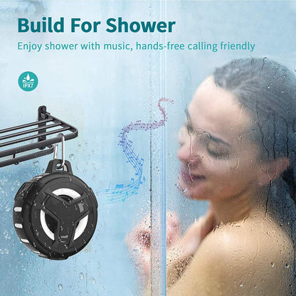 Bluetooth Shower Speaker - Portable IP67 Waterproof Wireless Speaker with LED Light, Floating Design, 2000mAh Battery, True Wireless Stereo for Kayaking and Beach Activities, Unisex Gift - Black