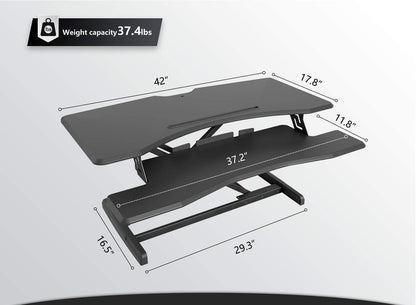 Height Adjustable 42-Inch Standing Desk Converter - Dual Monitor Riser Workstation in Black