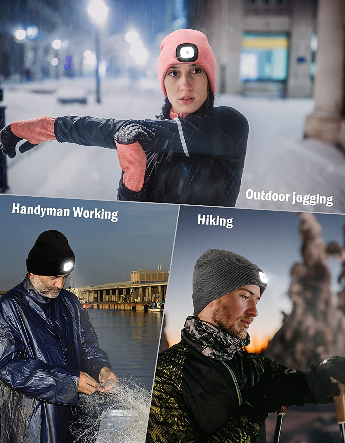 Unisex LED Beanie Hat with Rechargeable Headlamp - Ideal Winter Gift for Men, Dads, and Husbands