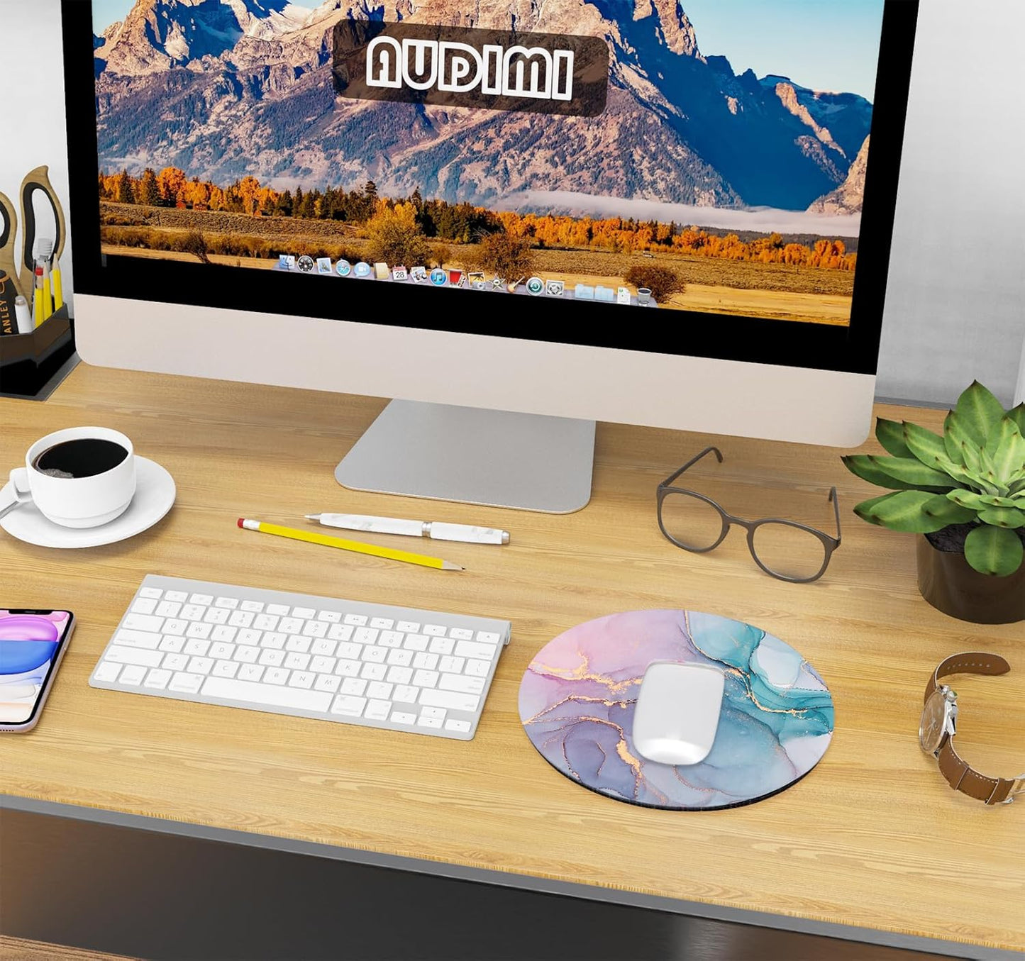 Round Marble Mouse Pad, 7.9 x 7.9 Inches, Portable and Washable for Laptop and Wireless Mouse - Ideal for Home, Office, and Travel