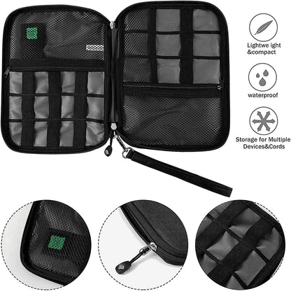 Waterproof Portable Travel Cable Organizer Bag for Electronic Accessories, Including USB Cables, Phone Chargers, Headsets, SD Cards, and 5 Cable Ties (Grey)