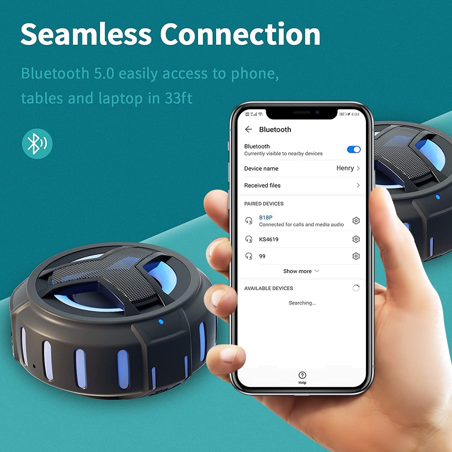 Bluetooth Shower Speaker - Portable IP67 Waterproof Wireless Speaker with LED Light, Floating Design, 2000mAh Battery, True Wireless Stereo for Kayaking and Beach Activities, Unisex Gift - Black