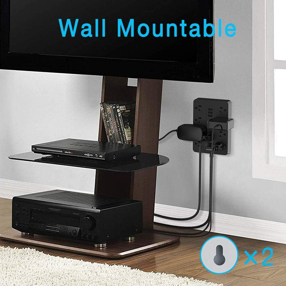 Mountable Power Strip with Surge Protection, 10 AC Outlets and 3 USB Charging Ports for Home and Office Use, Black