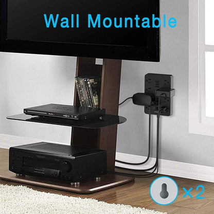 Mountable Power Strip with Surge Protection, 10 AC Outlets and 3 USB Charging Ports for Home and Office Use, Black