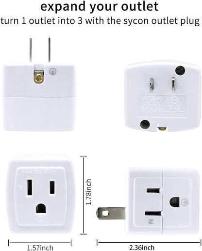 2-Prong to 3-Prong Mini Wall Plug Adapter with Multi Outlet Splitter and 3 Outlets