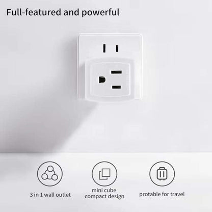 2-Prong to 3-Prong Mini Wall Plug Adapter with Multi Outlet Splitter and 3 Outlets
