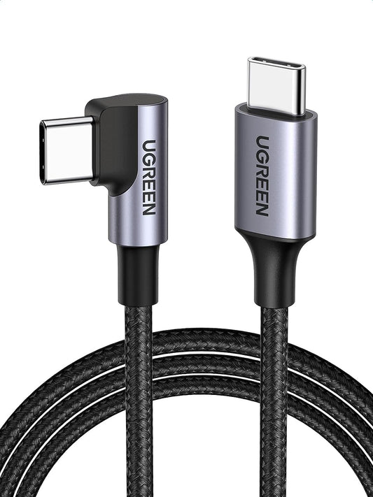 Right Angle USB-C Cable 6.6FT (2-Pack) - 60W Type-C to Type-C Cable for iPhone 16/15, MacBook Pro/Air, iPad Pro 2022/Air 5/Mini 6, Galaxy S24/S23/S22, Pixel 8/7, and Nintendo Switch
