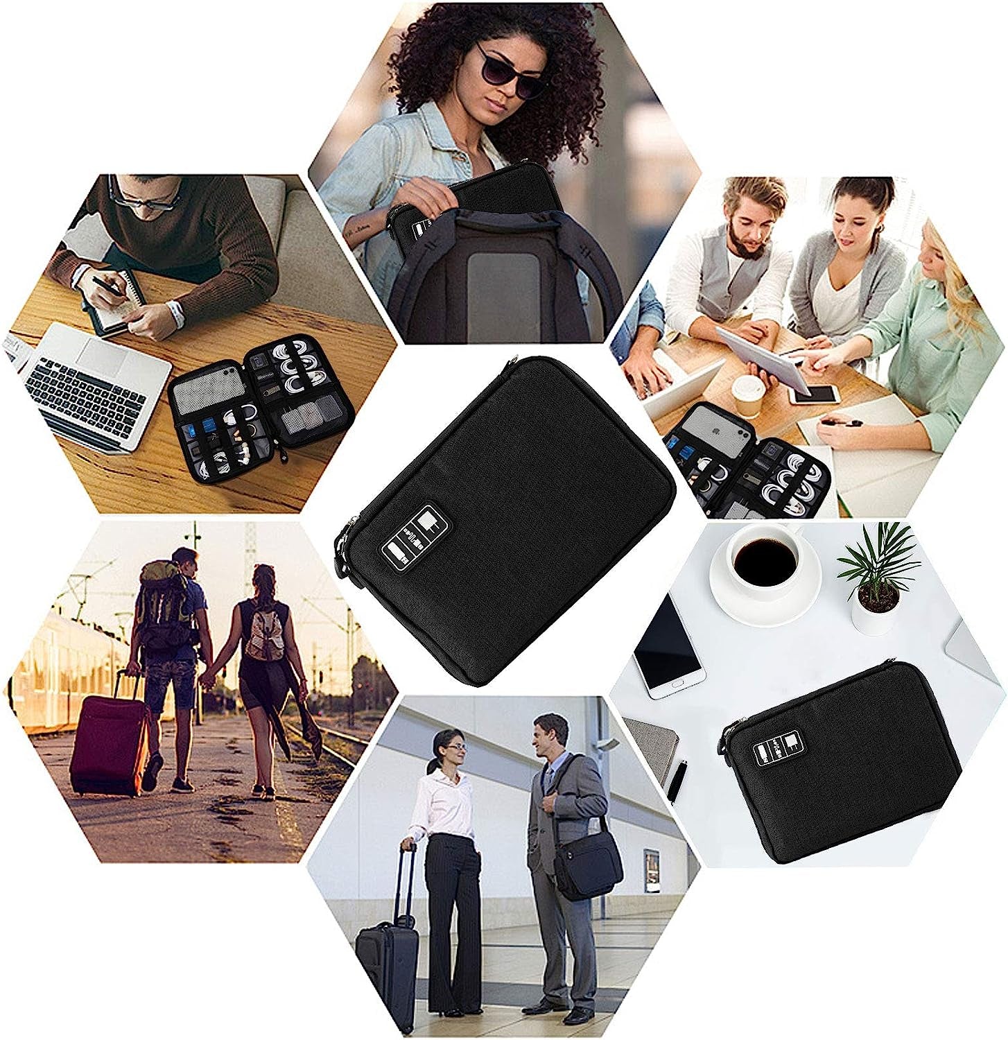 Waterproof Portable Travel Cable Organizer Bag for Electronic Accessories, Including USB Cables, Phone Chargers, Headsets, SD Cards, and 5 Cable Ties (Grey)