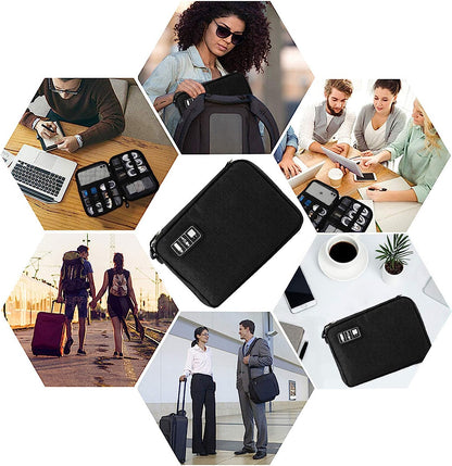 Waterproof Portable Travel Cable Organizer Bag for Electronic Accessories, Including USB Cables, Phone Chargers, Headsets, SD Cards, and 5 Cable Ties (Grey)