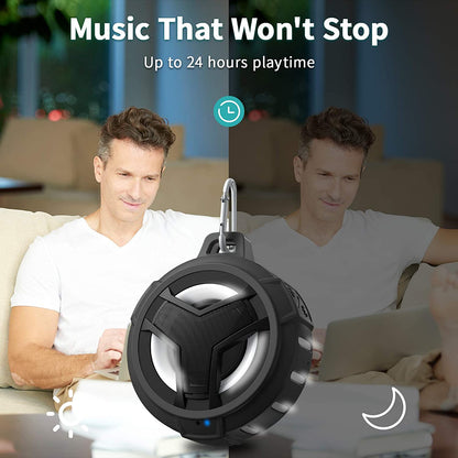 Bluetooth Shower Speaker - Portable IP67 Waterproof Wireless Speaker with LED Light, Floating Design, 2000mAh Battery, True Wireless Stereo for Kayaking and Beach Activities, Unisex Gift - Black