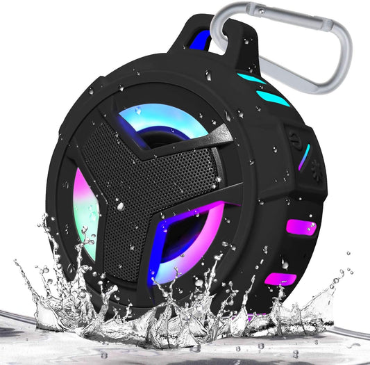 Bluetooth Shower Speaker - Portable IP67 Waterproof Wireless Speaker with LED Light, Floating Design, 2000mAh Battery, True Wireless Stereo for Kayaking and Beach Activities, Unisex Gift - Black